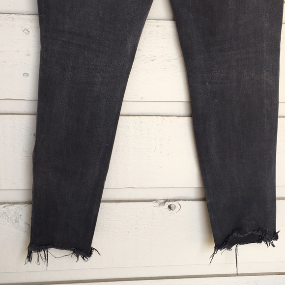 AE DISTRESSED BLACK WASHED OUT JEANS SUPER STRETCH X4 RAW HEM - Picture 10 of 14